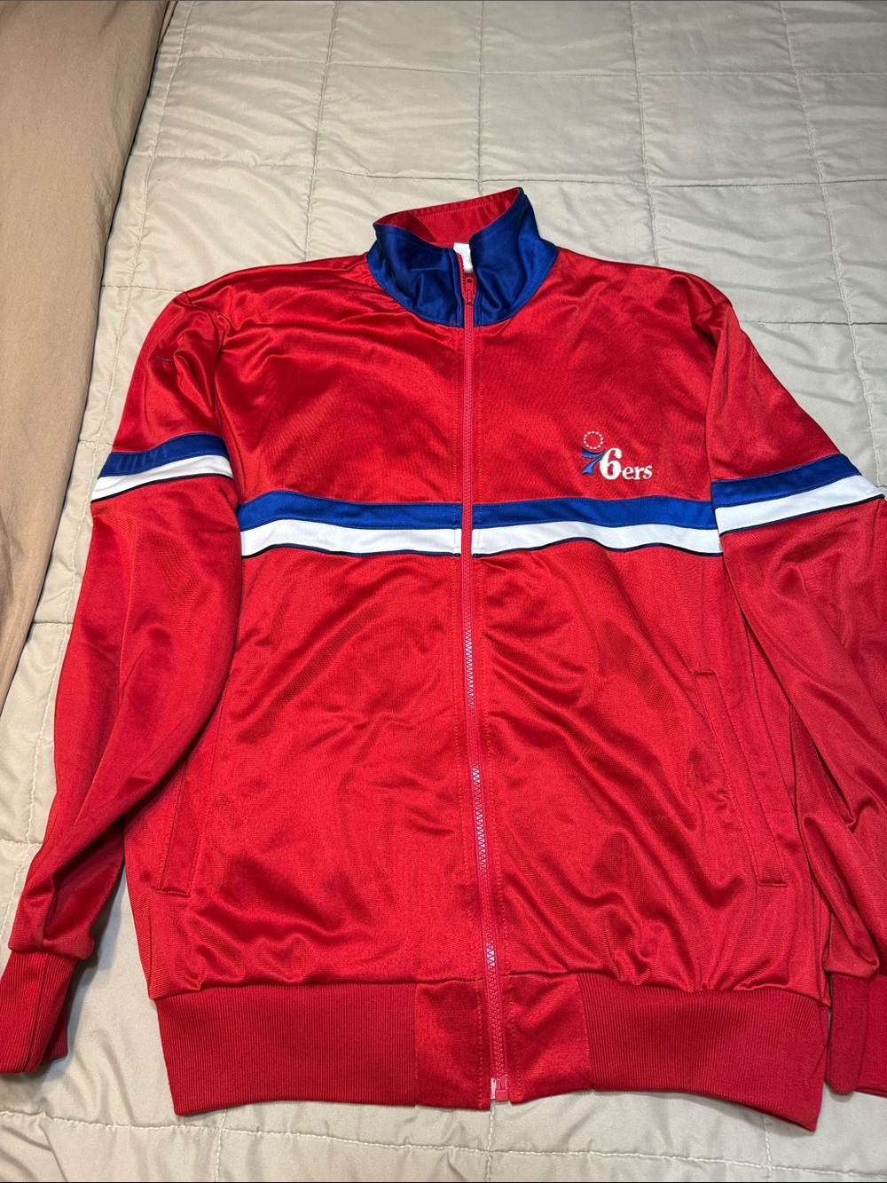 Vintage Philadelphia Red Track Jacket with Blue & White Stripe